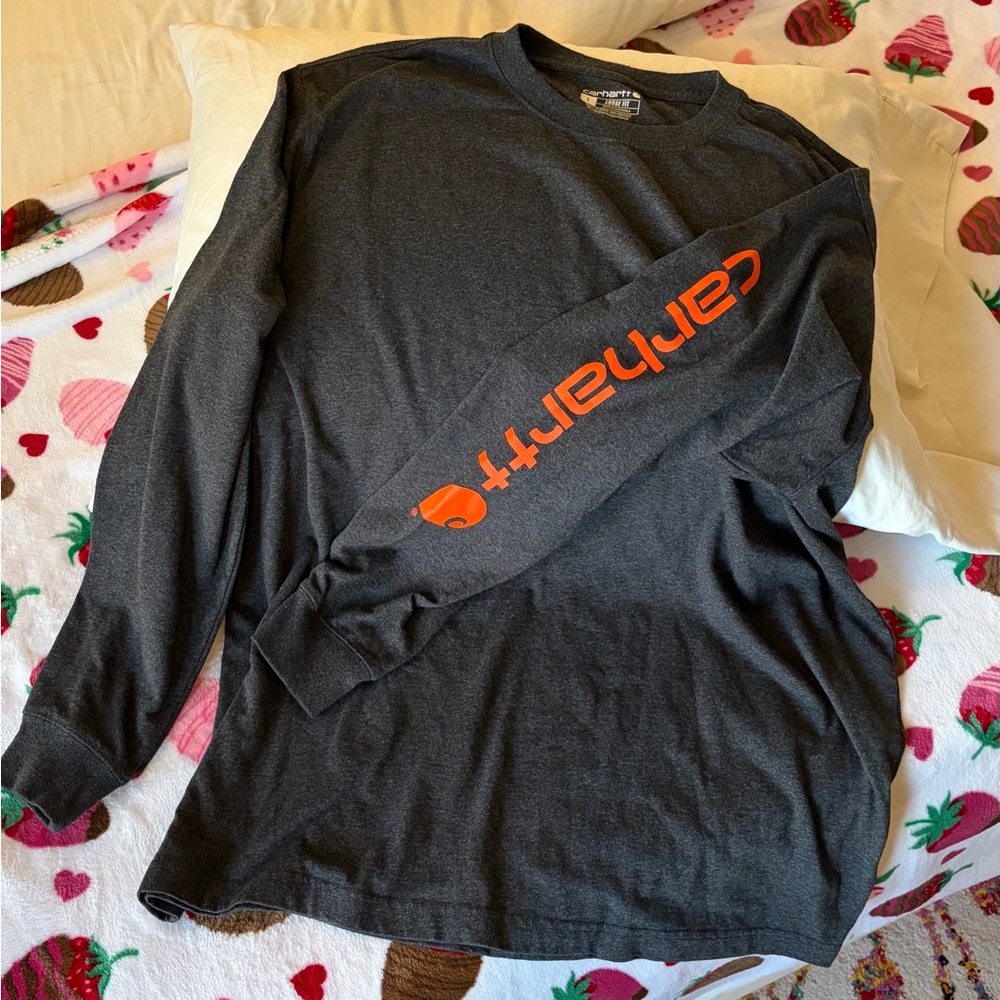Carhartt Men’s Dark Grey Logo Long Sleeve Shirt - Size L